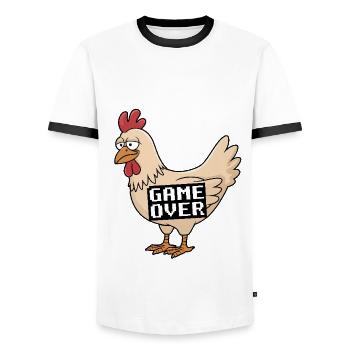 The Chicken Game Don't Look At The Chicken - Männer Kontrast-T-Shirt - Weiß/Schwarz - Vorne - AI Model Female 172 light (172cm) & AI Model Male 178 dark (178cm)