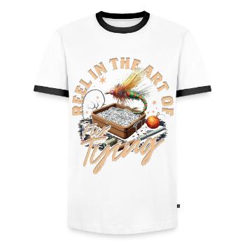 Fly Fishing Fly Anglers - Men's Ringer Shirt - white/black - Front - AI Model Female 172 light (172cm) & AI Model Male 178 dark (178cm)