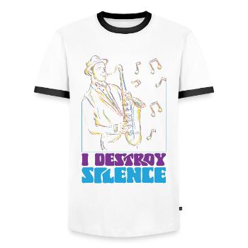 Saxophones I Destroy Silence - T-shirt contrasté Homme - blanc/noir - Devant - AI Model Female 172 light (172cm) & AI Model Male 178 dark (178cm)