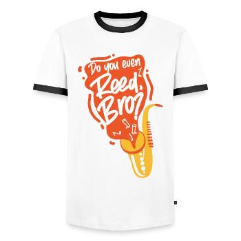 Saxophones Do You Even Reed, Bro? - Men's Ringer Shirt - white/black - Front - AI Model Female 172 light (172cm) & AI Model Male 178 dark (178cm)