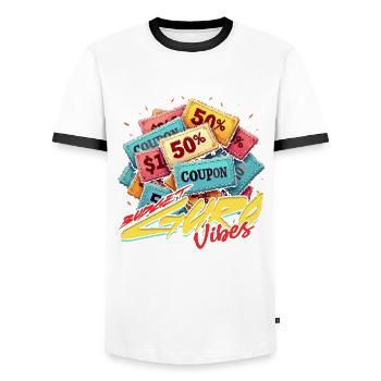 Couponing Coupon Budget Guru Vibes - Men's Ringer Shirt - white/black - Front - AI Model Female 172 light (172cm) & AI Model Male 178 dark (178cm)