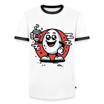 Happy Cartoon Oeuf de petit-déjeuner avec café - T-shirt contrasté Homme - blanc/noir - Devant - AI Model Female 172 light (172cm) & AI Model Male 178 dark (178cm)