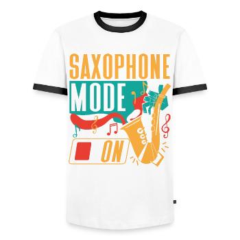 Saxophone Saxophone Mode On - Men's Ringer Shirt - white/black - Front - AI Model Female 172 light (172cm) & AI Model Male 178 dark (178cm)