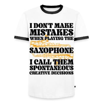Saxophones I Don't Make Mistakes - Men's Ringer Shirt - white/black - Front - AI Model Female 172 light (172cm) & AI Model Male 178 dark (178cm)