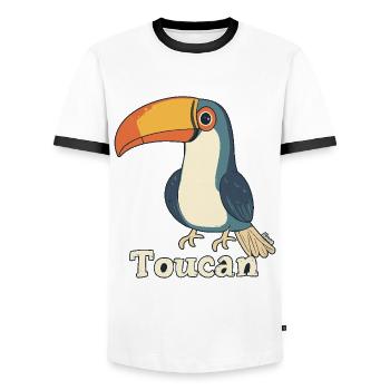 Farbenfroher Tukan - Männer Kontrast-T-Shirt - Weiß/Schwarz - Vorne - AI Model Female 172 light (172cm) & AI Model Male 178 dark (178cm)