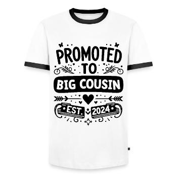 Promoted To Big Cousin Est 2024 Pregnancy - Men's Ringer Shirt - white/black - Front - AI Model Female 172 light (172cm) & AI Model Male 178 dark (178cm)