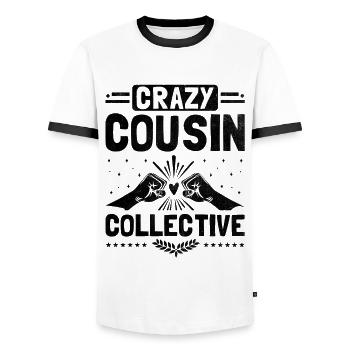 Crazy Cousin Collective Family Reunion Cousins - Men's Ringer Shirt - white/black - Front - AI Model Female 172 light (172cm) & AI Model Male 178 dark (178cm)