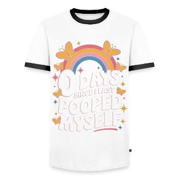 0 jours depuis que je me suis fait caca pour la dernière fois Meme - T-shirt contrasté Homme - blanc/noir - Devant - AI Model Female 172 light (172cm) & AI Model Male 178 dark (178cm)