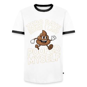 0 jours depuis que je me suis fait caca pour la dernière fois Meme - T-shirt contrasté Homme - blanc/noir - Devant - AI Model Female 172 light (172cm) & AI Model Male 178 dark (178cm)