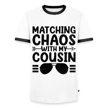 Chaos mit dem Familientreffen meines Cousins verbinden - Männer Kontrast-T-Shirt - Weiß/Schwarz - Vorne - AI Model Female 172 light (172cm) & AI Model Male 178 dark (178cm)
