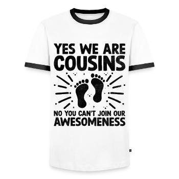 Ja Wir sind Cousins Nein Sie können nicht an unserem teilnehmen - Männer Kontrast-T-Shirt - Weiß/Schwarz - Vorne - AI Model Female 172 light (172cm) & AI Model Male 178 dark (178cm)