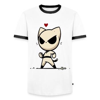 Eine elegante und heimliche Ninja-Katze - Männer Kontrast-T-Shirt - Weiß/Schwarz - Vorne - AI Model Female 172 light (172cm) & AI Model Male 178 dark (178cm)