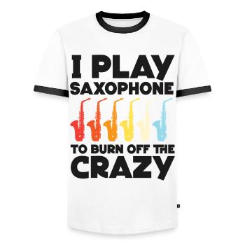 Saxophone I Play Saxophone To Burn - Männer Kontrast-T-Shirt - Weiß/Schwarz - Vorne - AI Model Female 172 light (172cm) & AI Model Male 178 dark (178cm)