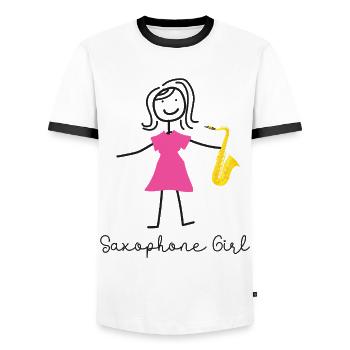 Saxophone Saxophone Girl - Männer Kontrast-T-Shirt - Weiß/Schwarz - Vorne - AI Model Female 172 light (172cm) & AI Model Male 178 dark (178cm)