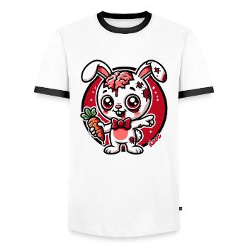 Zombie-Hase mit Gehirn und Karotte - Männer Kontrast-T-Shirt - Weiß/Schwarz - Vorne - AI Model Female 172 light (172cm) & AI Model Male 178 dark (178cm)