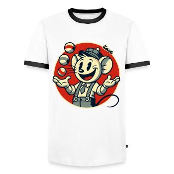 Lustige Retro-Maus als Jongleur - Männer Kontrast-T-Shirt - Weiß/Schwarz - Vorne - AI Model Female 172 light (172cm) & AI Model Male 178 dark (178cm)