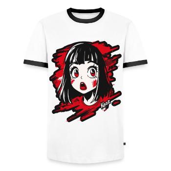 Fille de dessin animé - T-shirt contrasté Homme - blanc/noir - Devant - AI Model Female 172 light (172cm) & AI Model Male 178 dark (178cm)