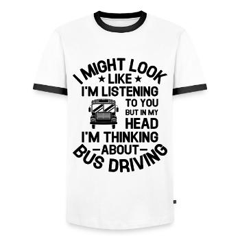 But In My Head I'm Thinking About Bus Driving - Men's Ringer Shirt - white/black - Front - AI Model Female 172 light (172cm) & AI Model Male 178 dark (178cm)