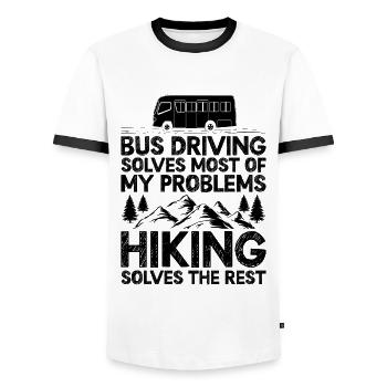 Bus Driving Solves Most Of My Problems Hiking - Men's Ringer Shirt - white/black - Front - AI Model Female 172 light (172cm) & AI Model Male 178 dark (178cm)