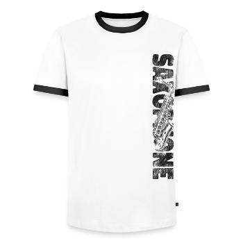 Saxophone Saxophone - Männer Kontrast-T-Shirt - Weiß/Schwarz - Vorne - AI Model Female 172 light (172cm) & AI Model Male 178 dark (178cm)