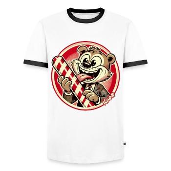 Funny animal in suit with candy cane - Men's Ringer Shirt - white/black - Front - AI Model Female 172 light (172cm) & AI Model Male 178 dark (178cm)