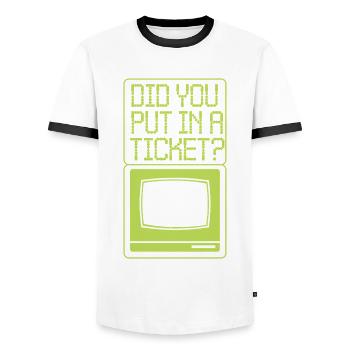 IT Support Did You Put In A Ticket? - Men's Ringer Shirt - white/black - Front - AI Model Female 172 light (172cm) & AI Model Male 178 dark (178cm)