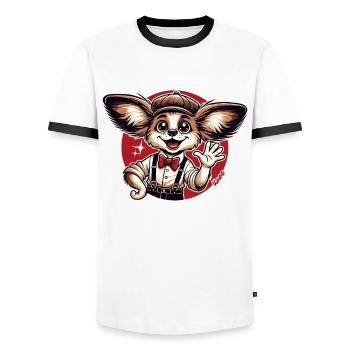 Funny Retro Papillon Dog - Men's Ringer Shirt - white/black - Front - AI Model Female 172 light (172cm) & AI Model Male 178 dark (178cm)
