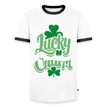 Porte-bonheur - Saint-Patrick - Irlande - T-shirt contrasté Homme - blanc/noir - Devant - AI Model Female 172 light (172cm) & AI Model Male 178 dark (178cm)