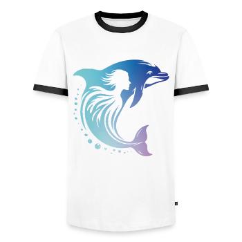 Dolphin symbiosis with humans as a friendship of the - Men's Ringer Shirt - white/black - Front - AI Model Female 172 light (172cm) & AI Model Male 178 dark (178cm)