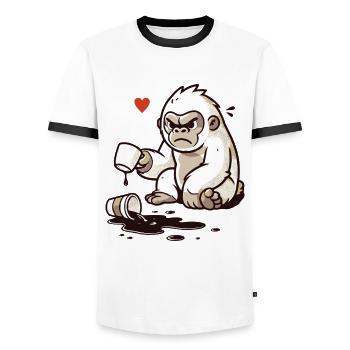 Little gorilla spills coffee - Men's Ringer Shirt - white/black - Front - AI Model Female 172 light (172cm) & AI Model Male 178 dark (178cm)