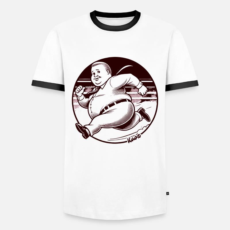 Chubby retro man running - Men's Ringer Shirt - white/black