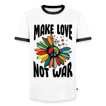 Make Love Not War Flower Power Hippie - Men's Ringer Shirt - white/black - Front - AI Model Female 172 light (172cm) & AI Model Male 178 dark (178cm)