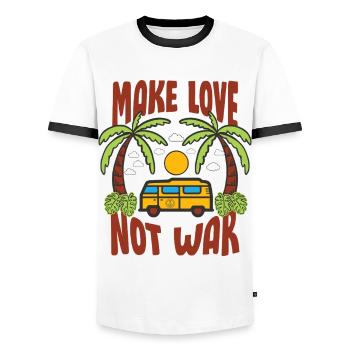 Make Love Not War Flower Power Hippie - Men's Ringer Shirt - white/black - Front - AI Model Female 172 light (172cm) & AI Model Male 178 dark (178cm)
