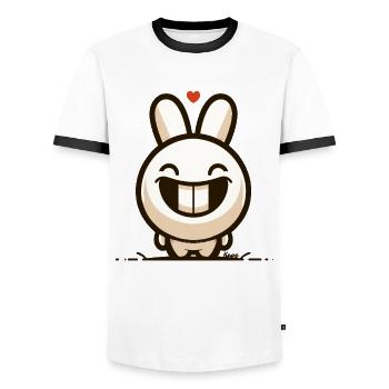 Lapin drôle avec un grand sourire - T-shirt contrasté Homme - blanc/noir - Devant - AI Model Female 172 light (172cm) & AI Model Male 178 dark (178cm)