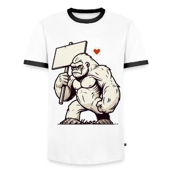 Gorille sauvage, votre texte sur une pancarte - T-shirt contrasté Homme - blanc/noir - Devant - AI Model Female 172 light (172cm) & AI Model Male 178 dark (178cm)