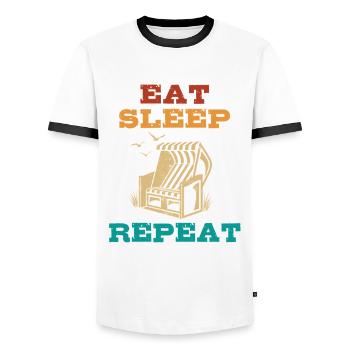 Manger Dormir Chaise De Plage Répéter, Plage, Vacances, Mer - T-shirt contrasté Homme - blanc/noir - Devant - AI Model Female 172 light (172cm) & AI Model Male 178 dark (178cm)