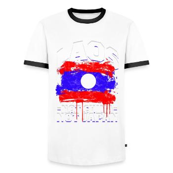 Laos Not China Not Japan Laotische Wurzel - Männer Kontrast-T-Shirt - Weiß/Schwarz - Vorne - AI Model Female 172 light (172cm) & AI Model Male 178 dark (178cm)
