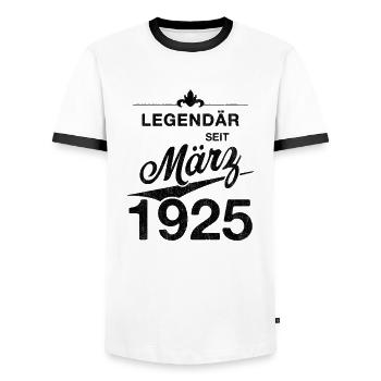 100th Birthday Legendary March 1925 Volume 25 - Men's Ringer Shirt - white/black - Front - AI Model Female 172 light (172cm) & AI Model Male 178 dark (178cm)