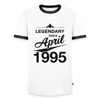 30th Birthday Legendary April 1995 Volume 95 - Men's Ringer Shirt - white/black - Front - AI Model Female 172 light (172cm) & AI Model Male 178 dark (178cm)