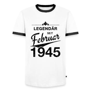 80th Birthday Legendary February 1945 Vintage 45 - Men's Ringer Shirt - white/black - Front - AI Model Female 172 light (172cm) & AI Model Male 178 dark (178cm)