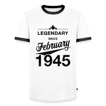 80th Birthday Legendary February 1945 Vintage 45 - Men's Ringer Shirt - white/black - Front - AI Model Female 172 light (172cm) & AI Model Male 178 dark (178cm)