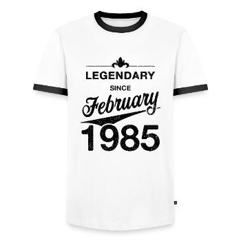 40th Birthday Legendary February 1985 Vintage 85 - Men's Ringer Shirt - white/black - Front - AI Model Female 172 light (172cm) & AI Model Male 178 dark (178cm)