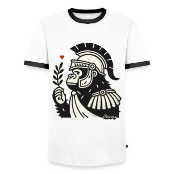 Spartan gorilla with laurel branch - Men's Ringer Shirt - white/black - Front - AI Model Female 172 light (172cm) & AI Model Male 178 dark (178cm)