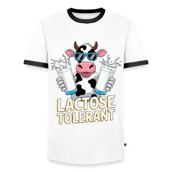 Laktosetolerant Milchliebhaber Lactose Tolerant - Männer Kontrast-T-Shirt - Weiß/Schwarz - Vorne - AI Model Female 172 light (172cm) & AI Model Male 178 dark (178cm)
