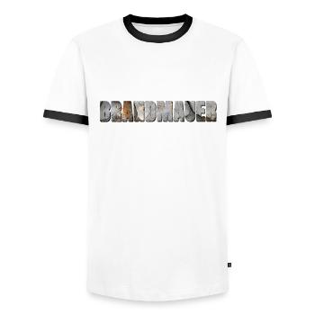 BRANDMAUER GEGEN RECHTS - Männer Kontrast-T-Shirt - Weiß/Schwarz - Vorne - AI Model Female 172 light (172cm) & AI Model Male 178 dark (178cm)