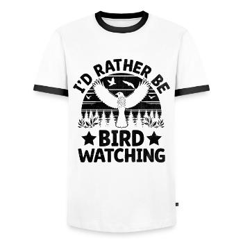 Ich würde lieber Vögel beobachten Vogelbeobachter Vogelbeobachter - Männer Kontrast-T-Shirt - Weiß/Schwarz - Vorne - AI Model Female 172 light (172cm) & AI Model Male 178 dark (178cm)