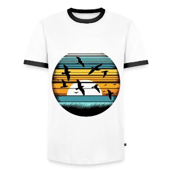 Vintage Birdwatching Bird Birder Birds Birdwatcher - Men's Ringer Shirt - white/black - Front - AI Model Female 172 light (172cm) & AI Model Male 178 dark (178cm)