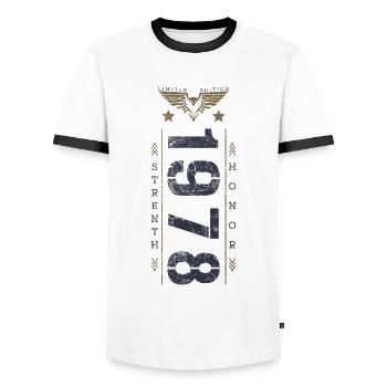 Limited Edition 1978 Birthday Strength and Honor - Men's Ringer Shirt - white/black - Front - AI Model Female 172 light (172cm) & AI Model Male 178 dark (178cm)