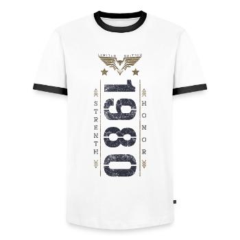 Édition limitée 1980's Birthday Force and Honor - T-shirt contrasté Homme - blanc/noir - Devant - AI Model Female 172 light (172cm) & AI Model Male 178 dark (178cm)