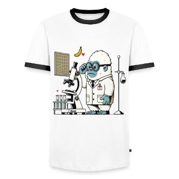 Scientifique : gorille, singe en laboratoire - T-shirt contrasté Homme - blanc/noir - Devant - AI Model Female 172 light (172cm) & AI Model Male 178 dark (178cm)